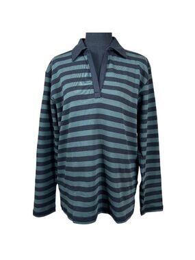 Bordado NWT Blue Teal Striped 100% Pima Cotton Made in Peru Top Size L